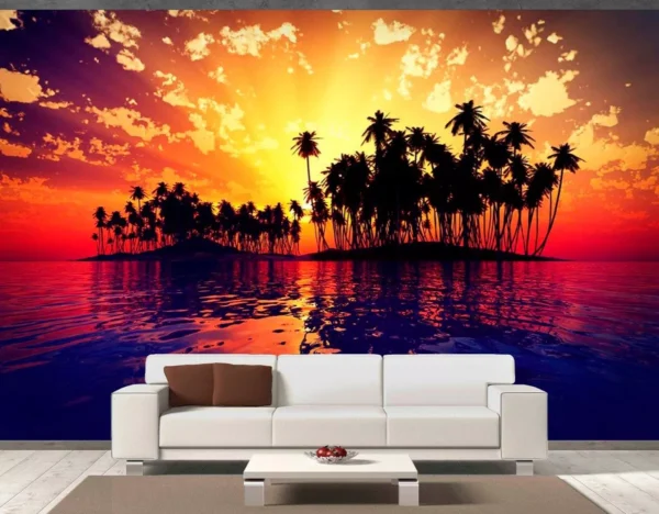 Papel De Parede 3d Paisagem Pôr Do Sol Ilha Mar 5m² Pds06