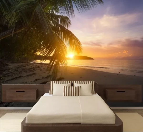 Papel De Parede 3d Paisagem Praia Coqueiro Sol Mar Gg 243