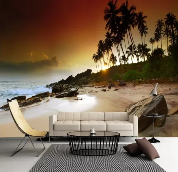 Papel De Parede 3d Paisagem Praia Coqueiro Sol Mar Gg401