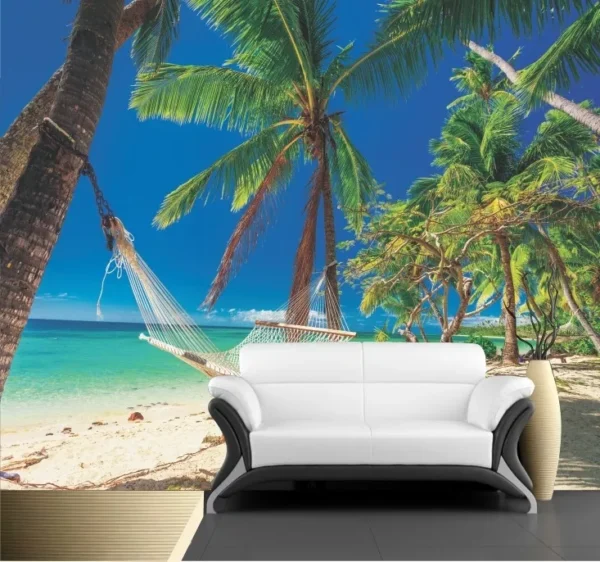 Papel De Parede 3d Paisagem Praia Coqueiro Sol Mar Gg468