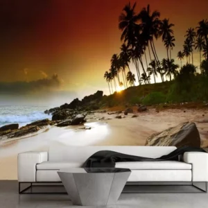 Papel De Parede 3d Paisagem Praia Coqueiro Sol Mar Gg491