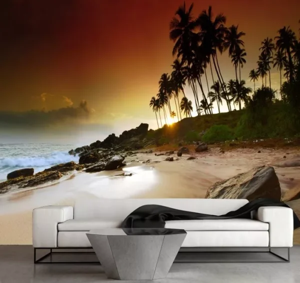 Papel De Parede 3d Paisagem Praia Coqueiro Sol Mar Gg491