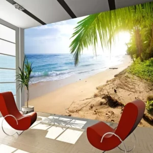 Papel De Parede 3d Paisagem Praia Mar Adesivo Sol Gg293