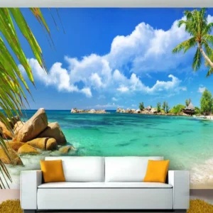 Papel De Parede 3d Paisagem Praia Mar Céu Coqueiro M² Npr04