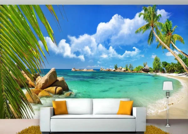 Papel De Parede 3d Paisagem Praia Mar Céu Coqueiro M² Npr04