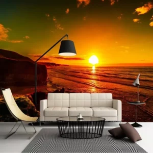 Papel De Parede 3d Paisagem Praia Por Do Sol Mar Gg276