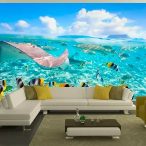 Papel De Parede 3d Paisagens Fundo Do Mar Tubarão 10m² Fm47