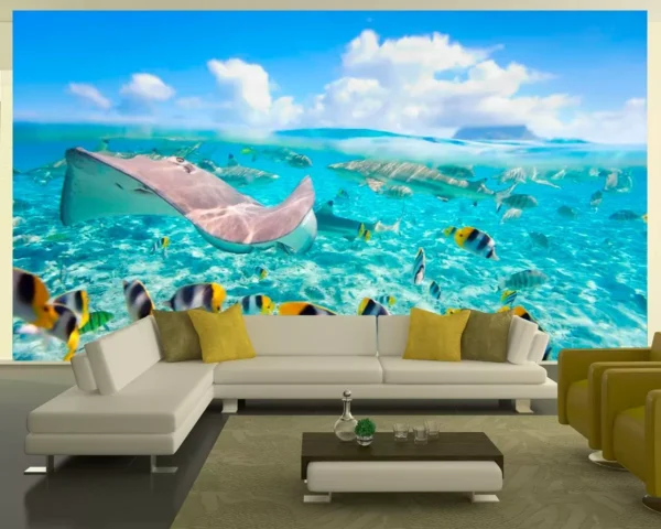 Papel De Parede 3d Paisagens Fundo Do Mar Tubarão 10m² Fm47