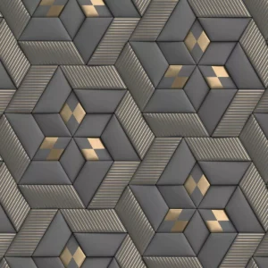 Papel De Parede 3d Preto E Dourado Geometrico Autocolante