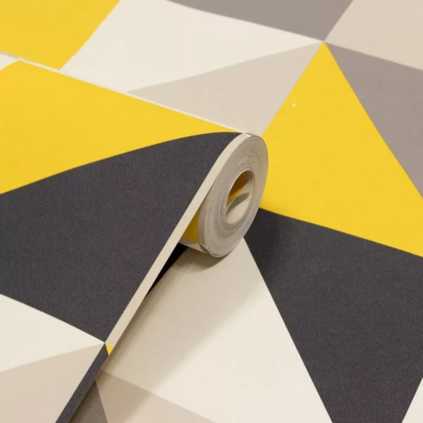 Papel De Parede 3d Quadriculado Amarelo, Preto E Off White