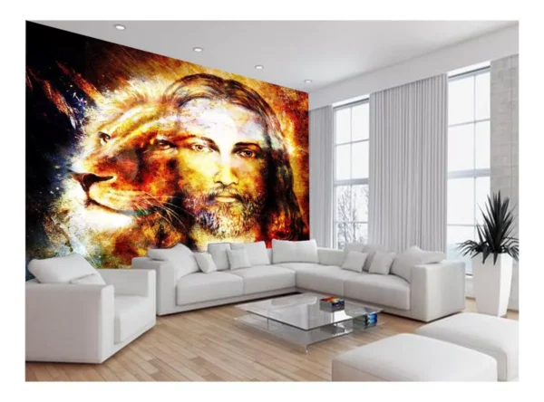 Papel De Parede 3d Religioso Jesus Leão De Judá 7,5m² Rl90