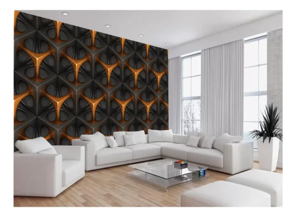 Papel De Parede 3d Textura Geométrico Laranja 7,5m² Txt80