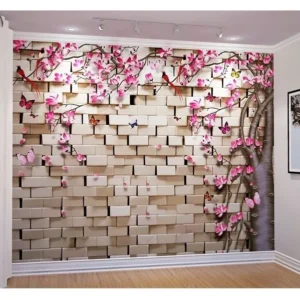 Papel De Parede 3d Tijolos E Árvore De Flores Quarto Sala 3m