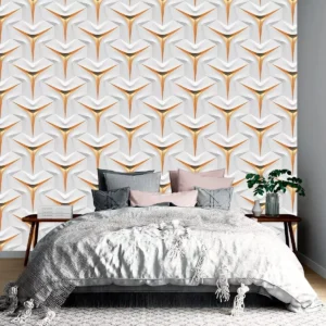 Papel De Parede 3d Y Dourado E Cinza Geometrico Autocolante