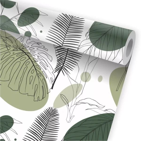 Papel De Parede Abstrato Tropical Folhagem Folhas Forma A733