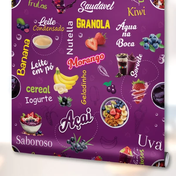 Papel De Parede Açaí Açaiteria Adesivo Lavável Decoração 2m