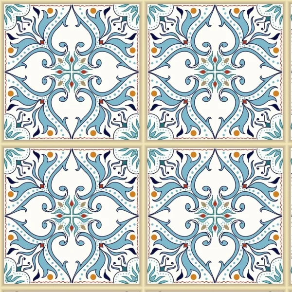 Papel De Parede Ades. Arabesco Azul Azulejo Português - 10m