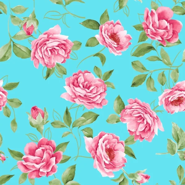 Papel De Parede Ades. Floral Azul Turquesa Flor Rosa - 12m