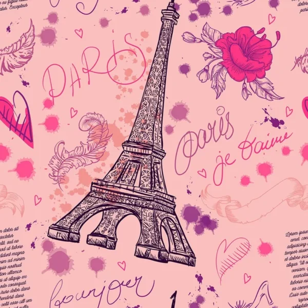 Papel De Parede Ades. Tons De Rosa E Roxo Torre Eiffel 1,05m