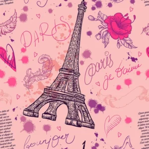 Papel De Parede Ades. Tons De Rosa E Roxo Torre Eiffel - 10m