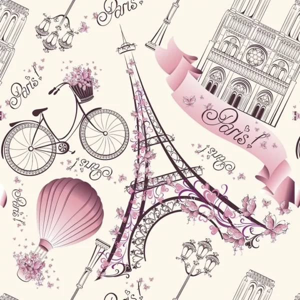 Papel De Parede Adesiv Paris Com Detalhes Rosa Vinil Lavável