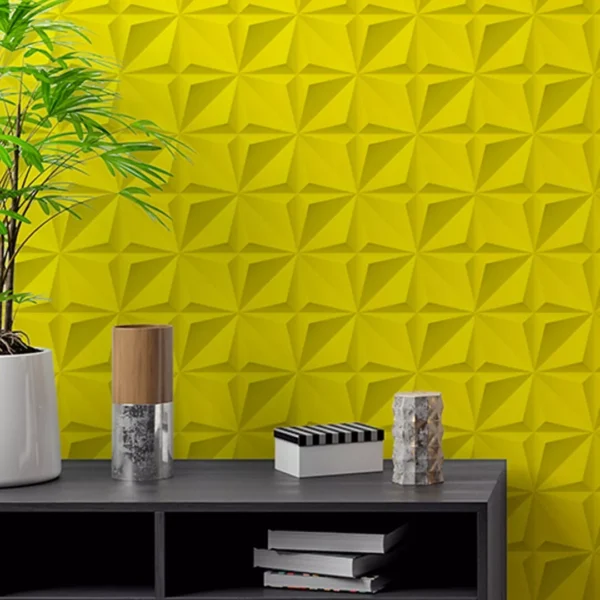 Papel De Parede Adesivo 3d Em Tons Amarelo Rolo 10m