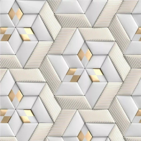 Papel De Parede Adesivo 3d Geométrico Cinza Dourado 2,5m