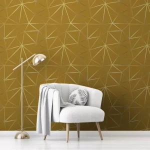 Papel De Parede Adesivo A12 Geométrico Dourado Amarelo 3m