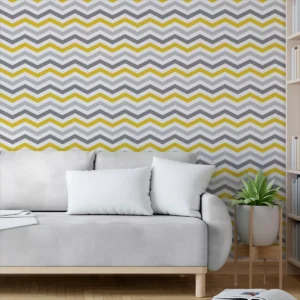 Papel De Parede Adesivo Amarelo Chevron Listras Cinza 12m