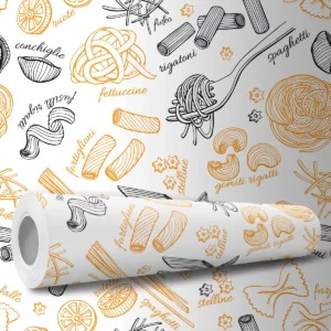 Papel De Parede Adesivo Amarelo Cozinha Macarrão Preto 10m