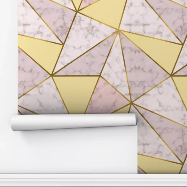 Papel De Parede Adesivo Amarelo Gold Geométrico Rosa Zara 5m