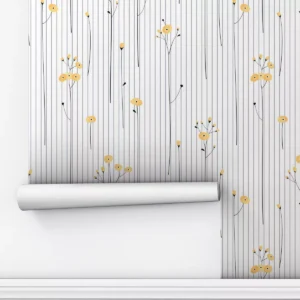 Papel De Parede Adesivo Amarelo Sala Floral Quarto 5m