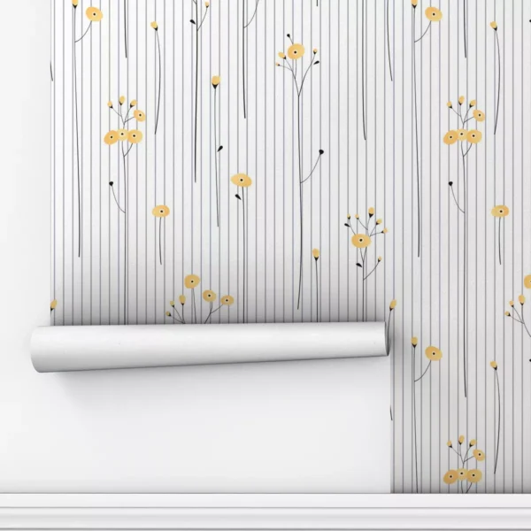 Papel De Parede Adesivo Amarelo Sala Floral Quarto 5m