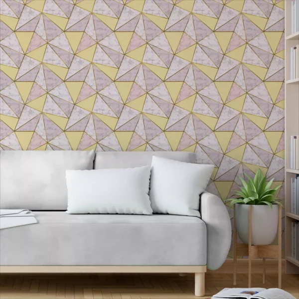 Papel De Parede Adesivo Amarelo Zara Gold Geométrico Rosa 3m