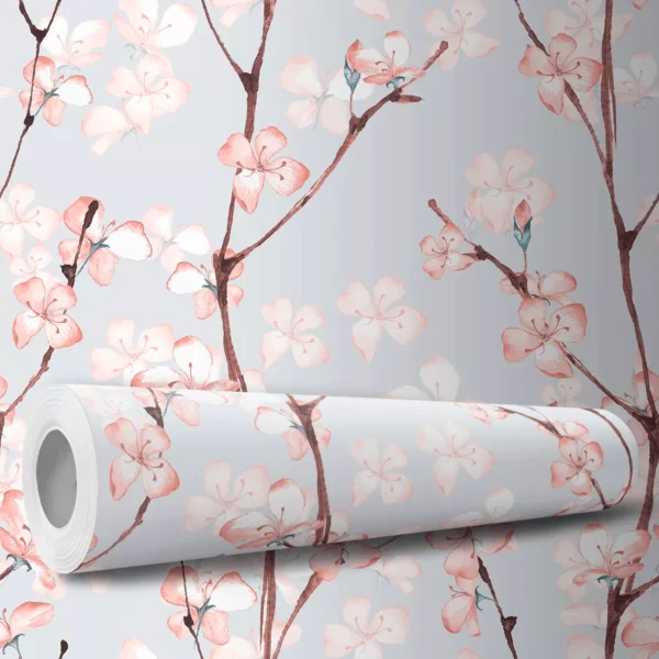 Papel De Parede Adesivo Amendoeira Floral Rosa 10m