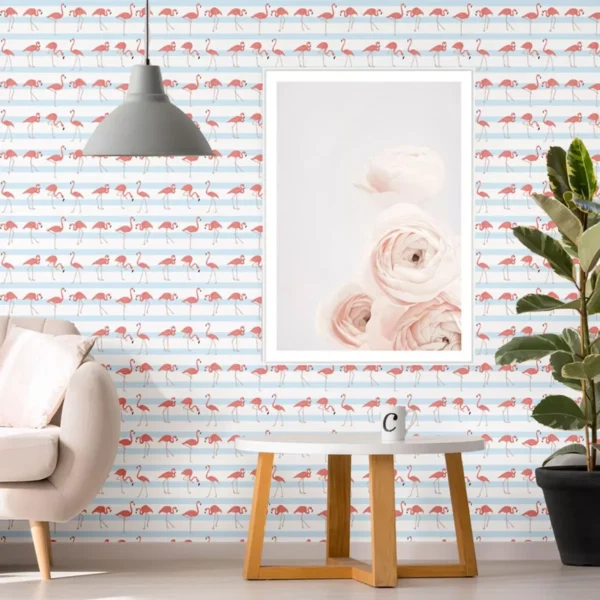 Papel De Parede Adesivo Animais Flamingo Listrado 310x58cm