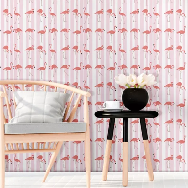 Papel De Parede Adesivo Animais Flamingo Rosado 10m