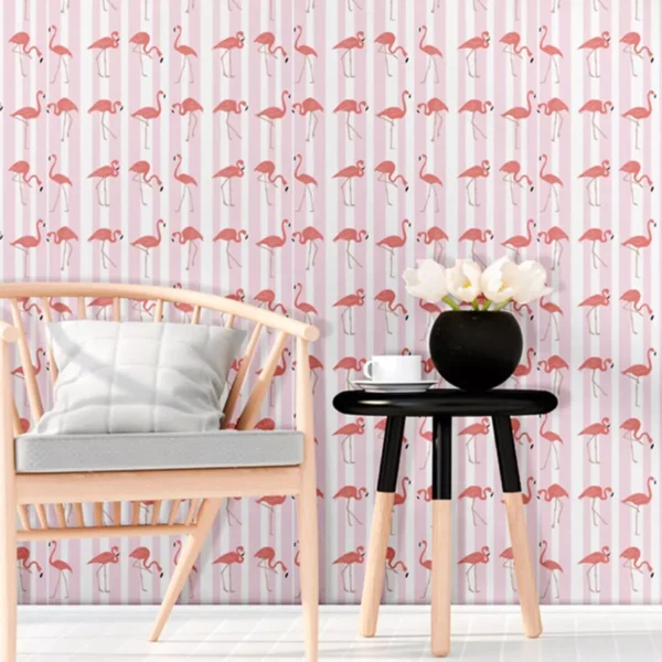 Papel De Parede Adesivo Animais Flamingo Rosado 310x58cm