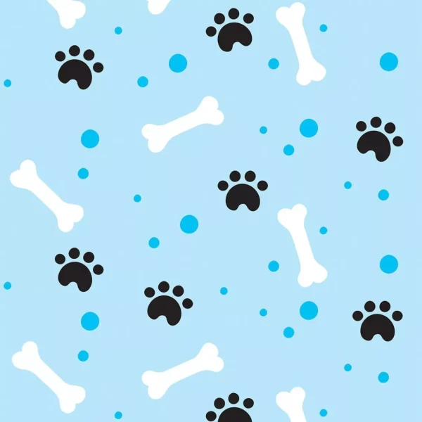 Papel De Parede Adesivo Animais Pet Ossos Patas Tons Azul