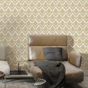 Papel De Parede Adesivo Arabesco Amarelo Com Fundo Branco 3m