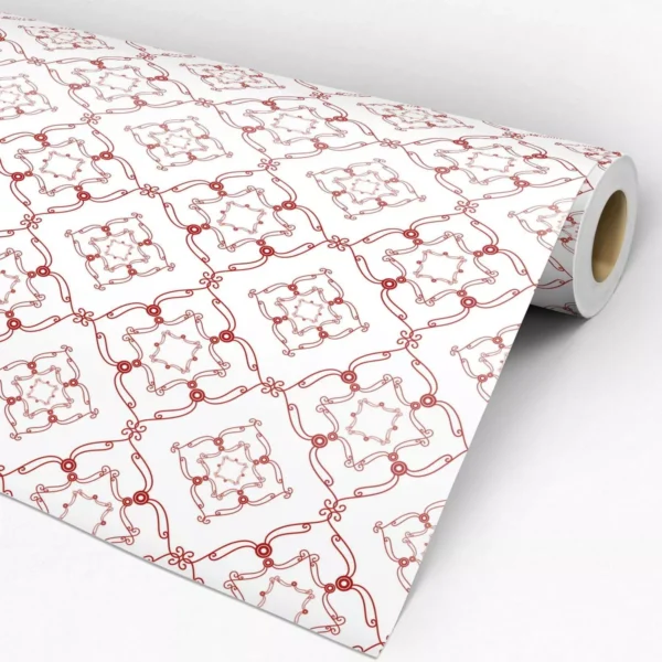 Papel De Parede Adesivo Arabesco Branco E Vermelho