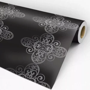 Papel De Parede Adesivo Arabesco Cinza E Preto