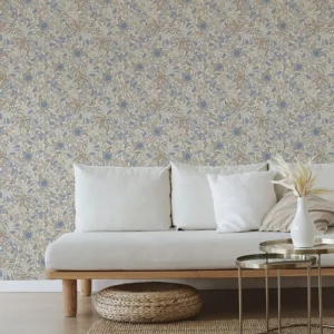 Papel De Parede Adesivo Arabesco Flora Tons Azul E Bege 3m