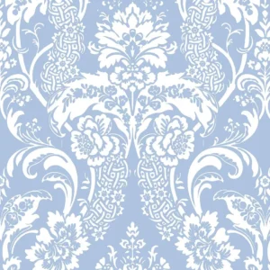 Papel De Parede Adesivo Arabesco Floral Azul E Branco - 12m