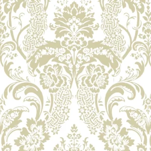 Papel De Parede Adesivo Arabesco Floral Branco E Bege 1,05m