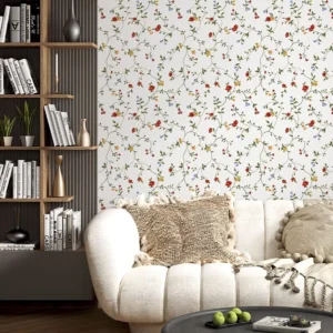 Papel De Parede Adesivo Arabesco Floral Com Fundo Branco 5m