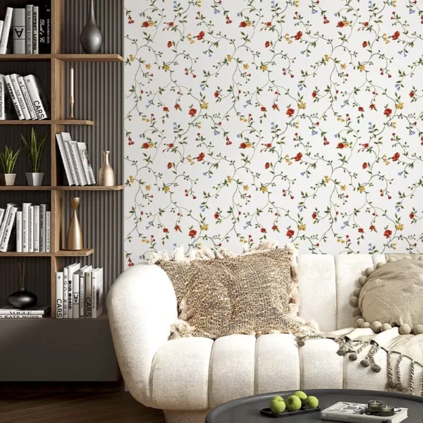 Papel De Parede Adesivo Arabesco Floral Com Fundo Branco 5m