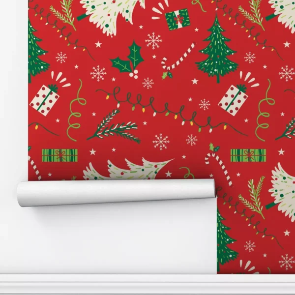 Papel De Parede Adesivo Árvores Natal Lavável Sala 3m