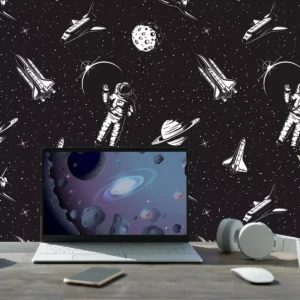 Papel De Parede Adesivo Astronautas E Planetas Quarto Gamer