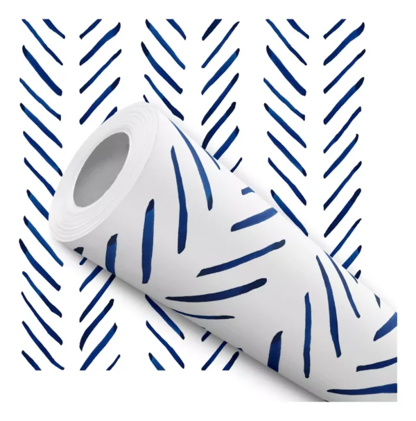 Papel De Parede Adesivo Azul Chevron Minimalista Branco 10m